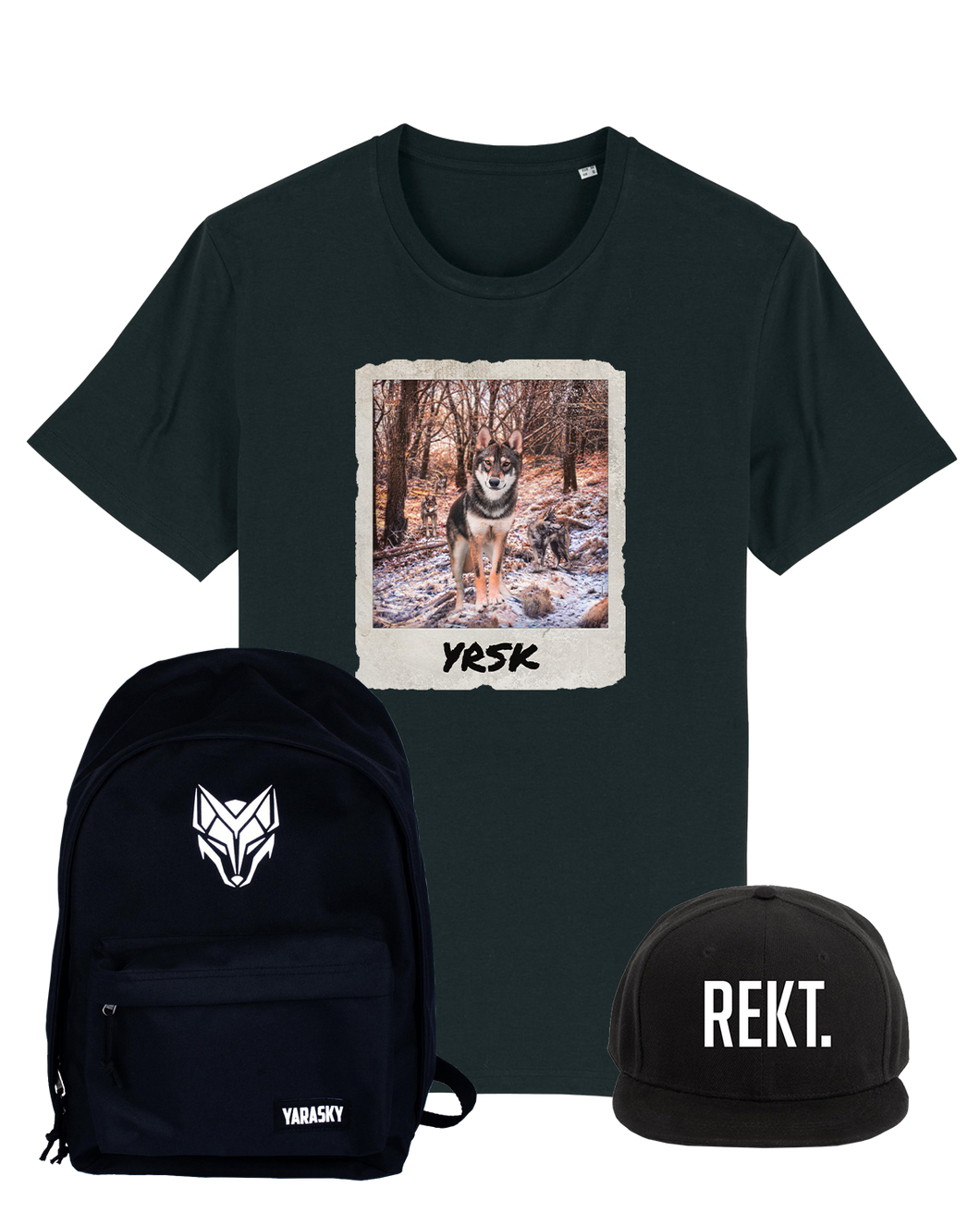 Pakket 1: Yarasky Rugzak + Wolf YRSK T-Shirt + REKT. Snapback